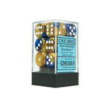 Chessex CHX26622 12 Blue-Gold w/ white Gemini™ 16mm d6 Dice