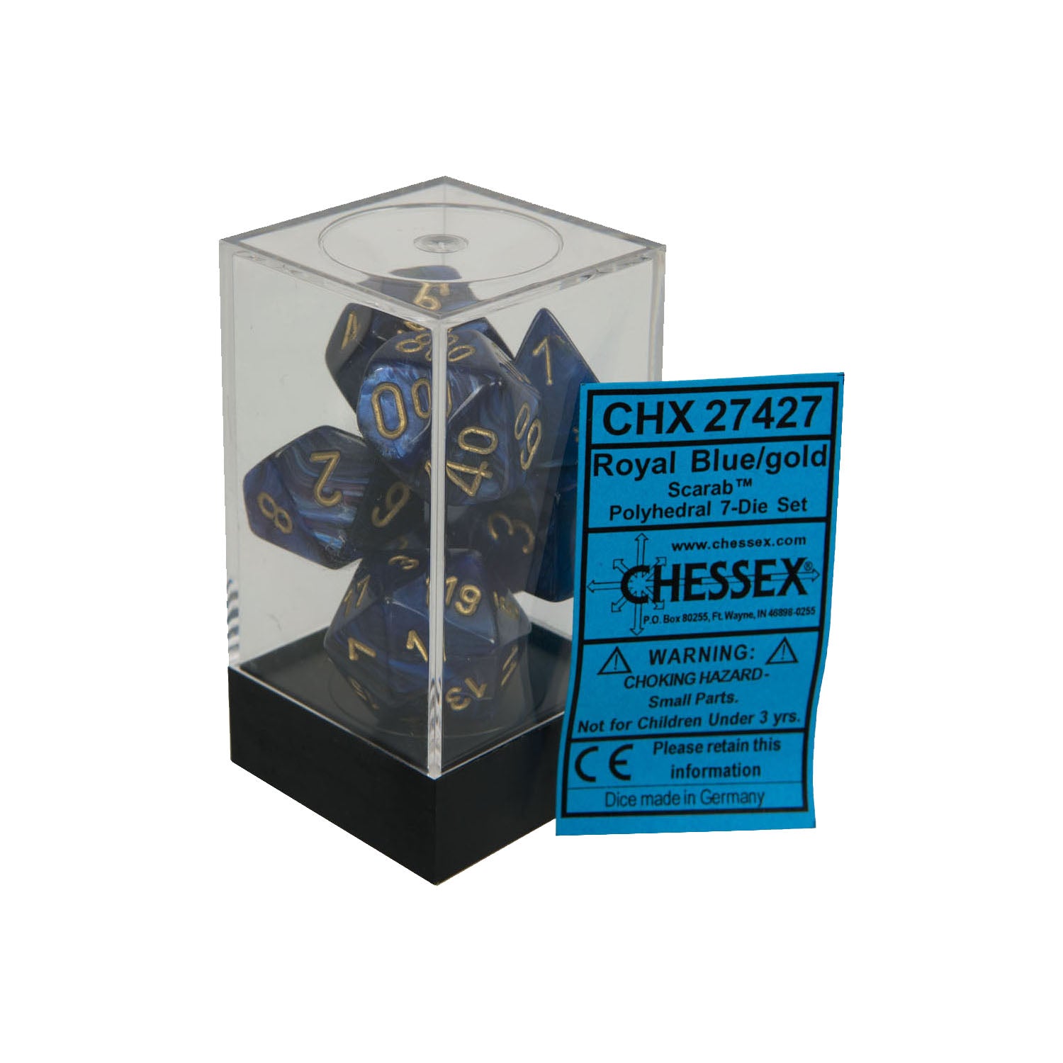 Chessex CHX27427 Royal Blue w/ gold Scarab™ Polyhedral Dice Set