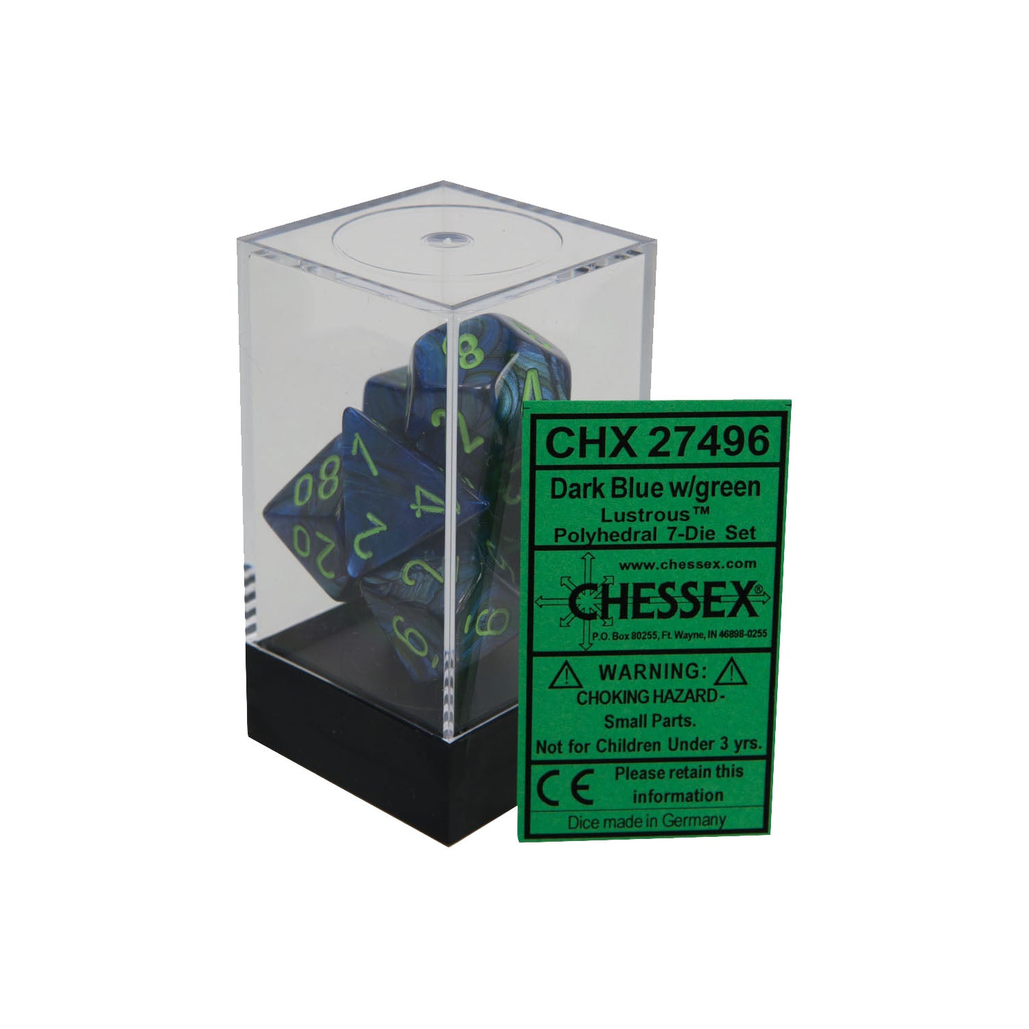 Chessex CHX27496 Dark Blue w/ green Lustrous™ Polyhedral Dice Set