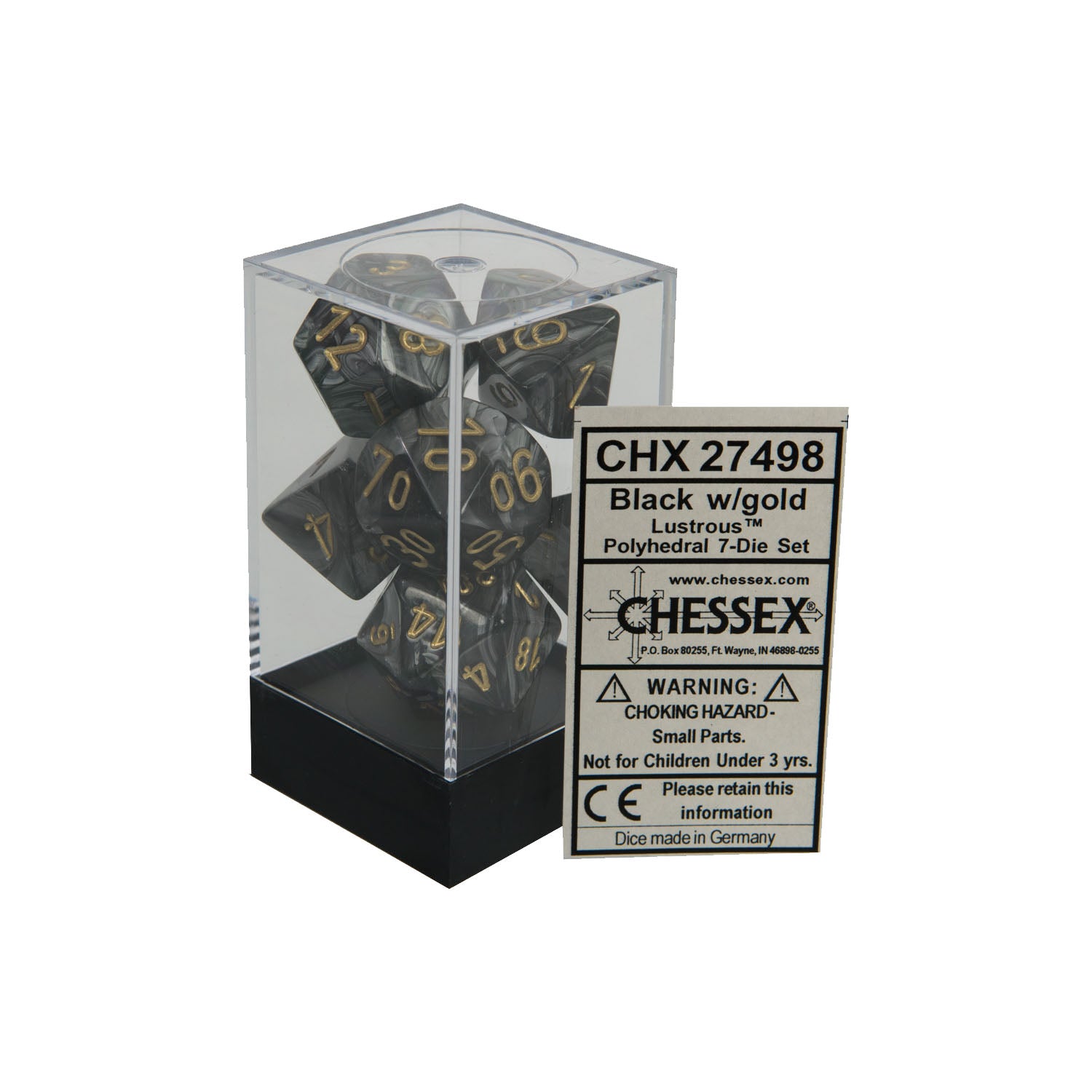 Chessex CHX27498 Black w/ gold Lustrous™ Polyhedral Dice Set