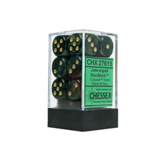 Chessex CHX27615 12 Jade w/ gold Scarab™ 16mm d6 Dice