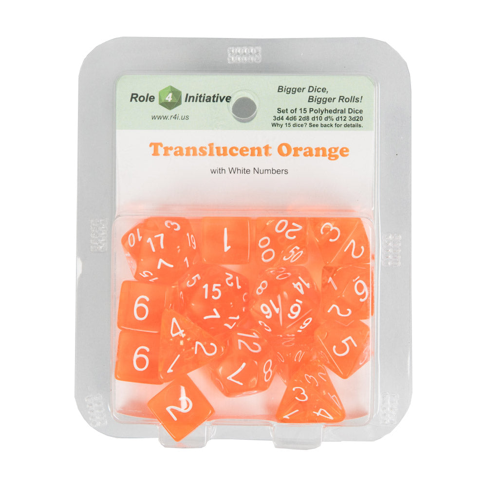 Role 4 Initiative 50106 Translucent Orange w/ White Polyhedral Dice Set (15-ct)