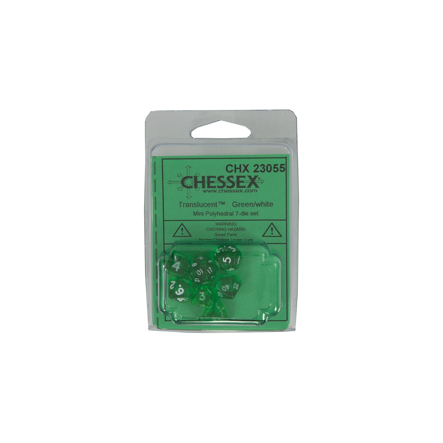 Chessex CHX23055 Mini Green w/ white Translucent Polyhedral Dice Set