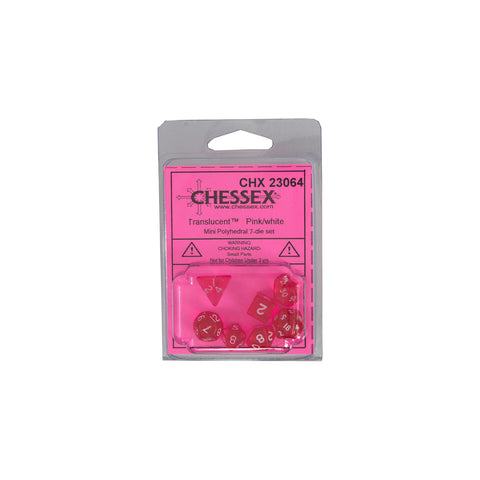 Chessex CHX23064 Mini Pink w/ white Translucent Polyhedral Dice Set