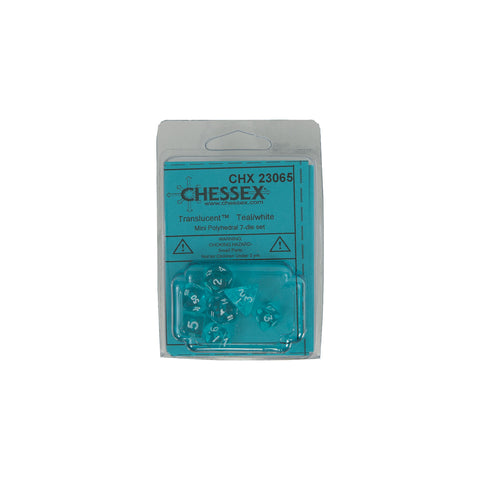 Chessex CHX23065 Mini Teal w/ white Translucent Polyhedral Dice Set