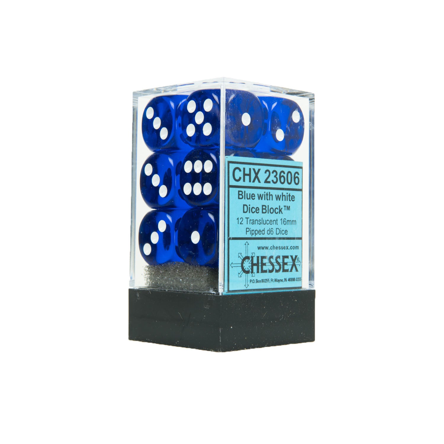 Chessex CHX23606 12 Blue w/ white Translucent 16mm d6 Dice