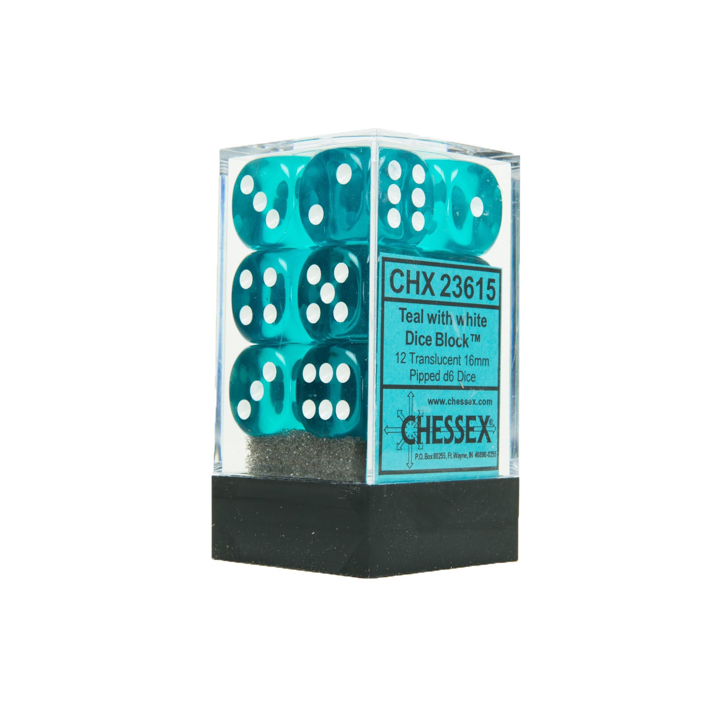 Chessex CHX23615 12 Teal w/ white Translucent 16mm d6 Dice