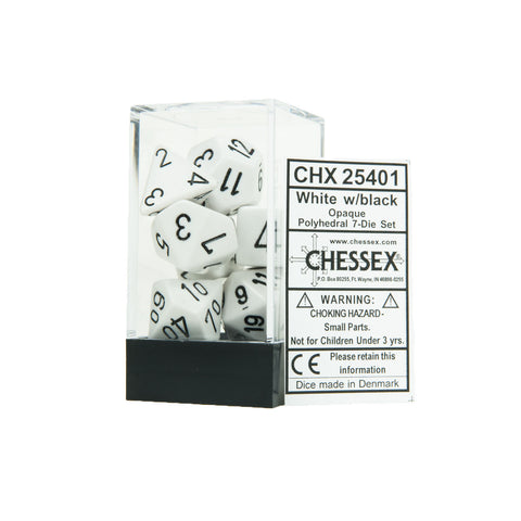 Chessex CHX25401 Opaque White w/black Polyhedral Dice Set