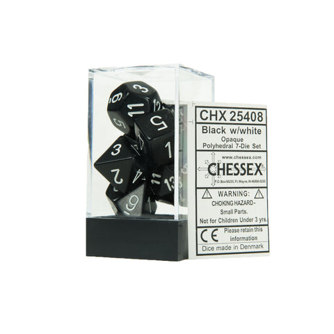 Chessex CHX25408 Opaque Black w/white Polyhedral Dice Set