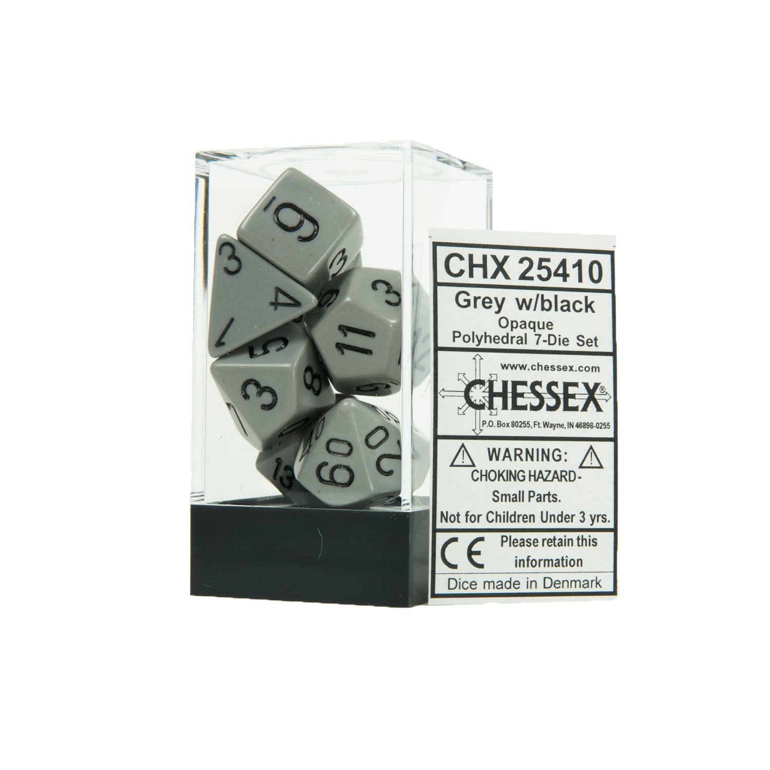 Chessex CHX25410 Opaque Grey w/black Polyhedral Dice Set