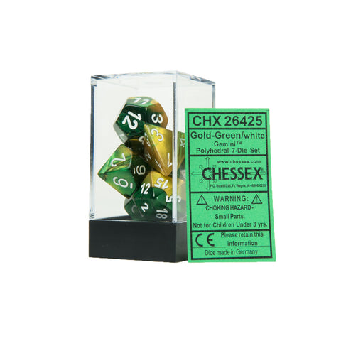 Chessex CHX26425 Gold-Green w/white Gemini™ Polyhedral Dice Set