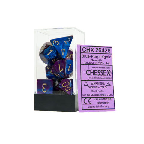 Chessex CHX26428 Blue-Purple w/gold Gemini™ Polyhedral Dice Set