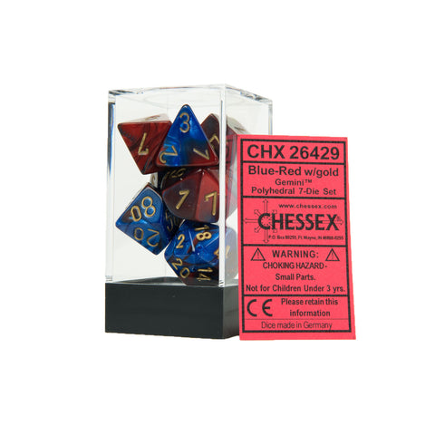 Chessex CHX26429 Blue-Red w/gold Gemini™ Polyhedral Dice Set