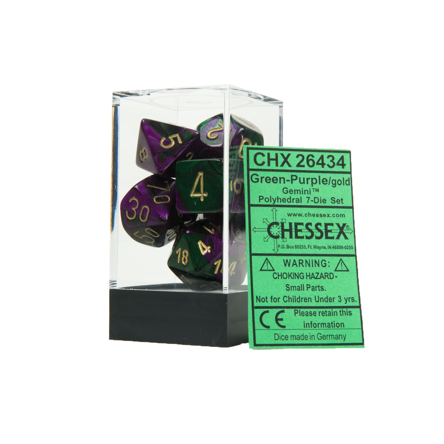 Chessex CHX26434 Green-Purple w/gold Gemini™ Polyhedral Dice Set