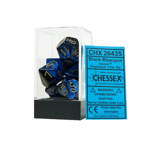 Chessex CHX26435 Black-Blue w/gold Gemini™ Polyhedral Dice Set