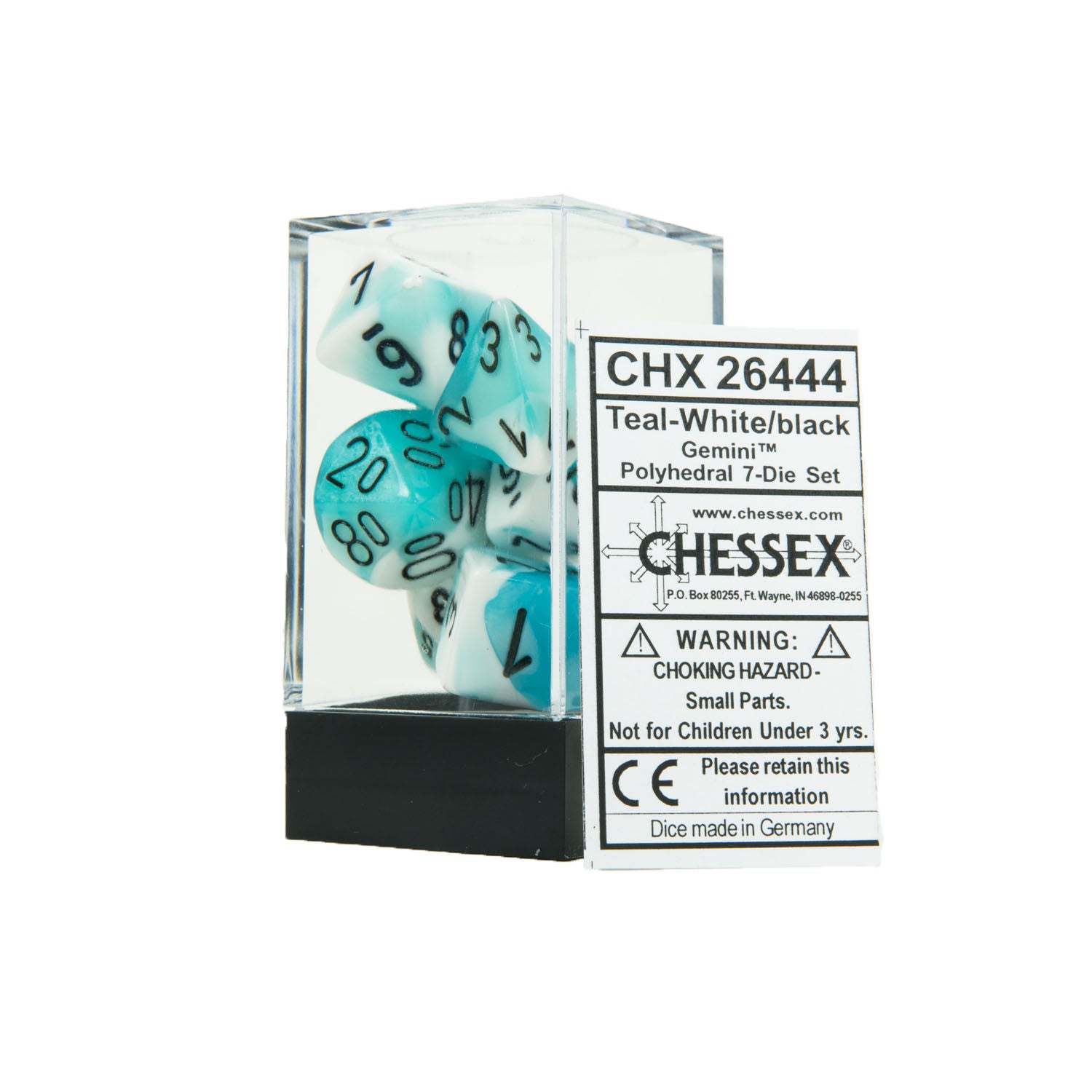 Chessex CHX26444 Teal-White w/black Gemini™ Polyhedral Dice Set