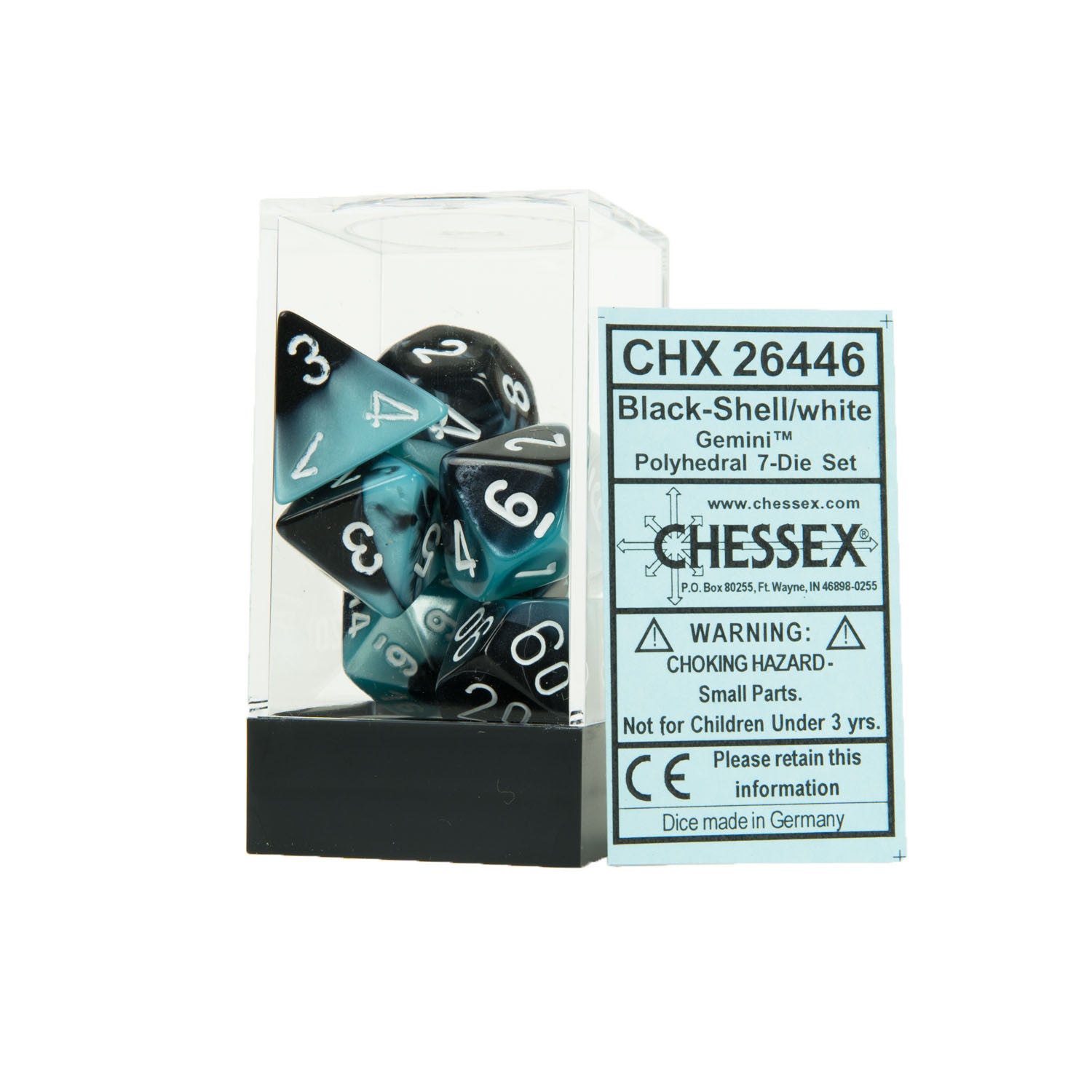 Chessex CHX26446 Black-Shell w/white Gemini™ Polyhedral Dice Set