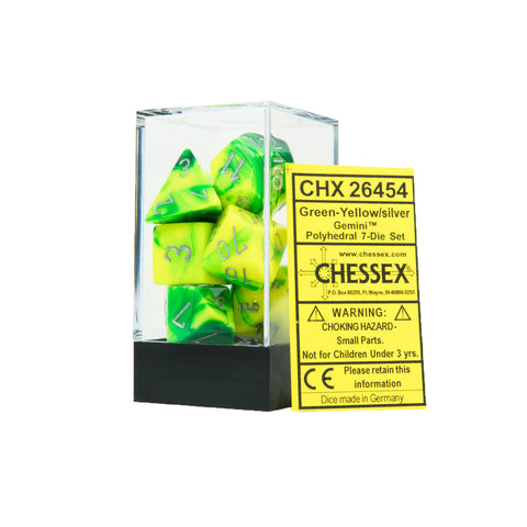 Chessex CHX26454 Green-Yellow w/silver Gemini™ Polyhedral Dice Set
