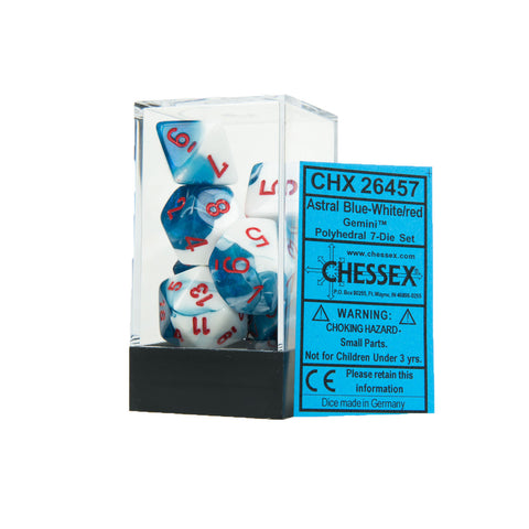 Chessex CHX26457 Astral Blue-White w/red Gemini™ Polyhedral Dice Set