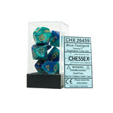 Chessex CHX26459 Blue-Teal w/gold Gemini™ Polyhedral Dice Set