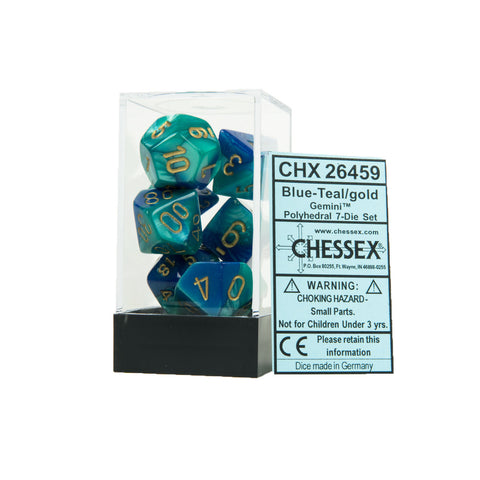 Chessex CHX26459 Blue-Teal w/gold Gemini™ Polyhedral Dice Set