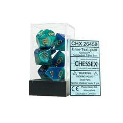 Chessex CHX26459 Blue-Teal w/gold Gemini™ Polyhedral Dice Set