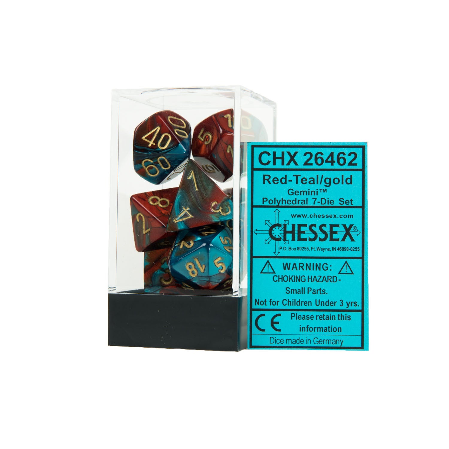 Chessex CHX26462 Red-Teal w/gold Gemini™ Polyhedral Dice Set