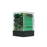 Chessex CHX26839 36 Black-Green w/ gold Gemini 12mm d6 Dice Block
