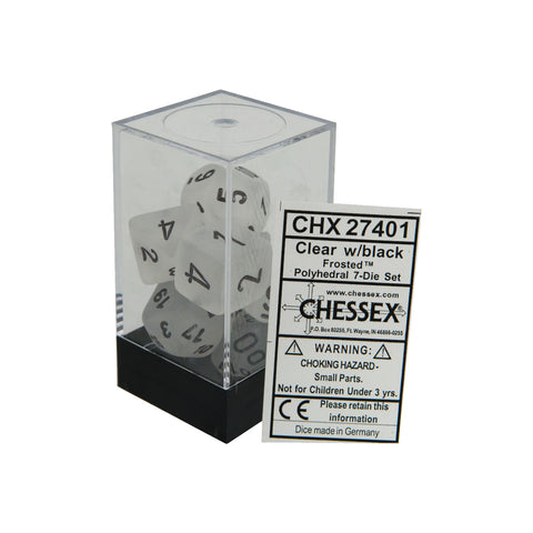 Chessex CHX27401 Clear w/ black Frosted™ Polyhedral Dice Set