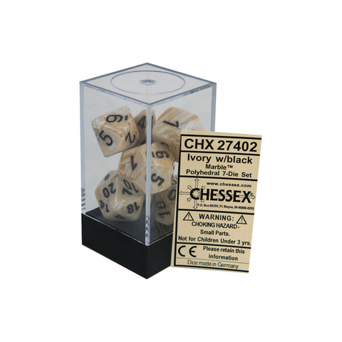 Chessex CHX27402 Ivory w/ black Marble™ Polyhedral Dice Set