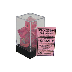 Chessex CHX27404 Pink w/ silver Borealis™ Polyhedral Dice Set
