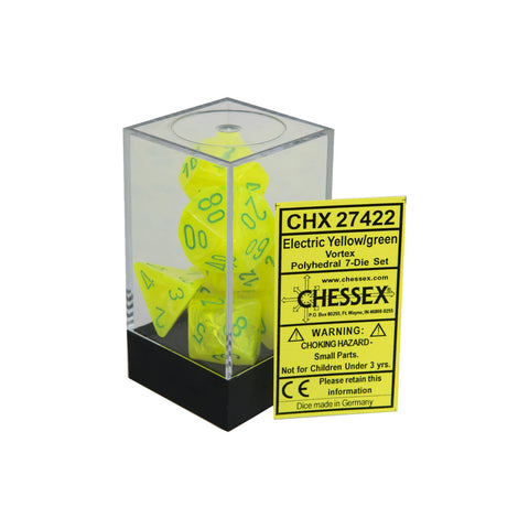 Chessex CHX27422 Electric Yellow w/ green Vortex Polyhedral Dice Set