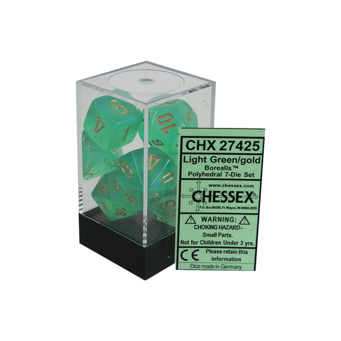 Chessex CHX27425 Light Green w/ gold Borealis™ Polyhedral Dice Set