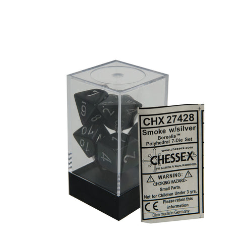 Chessex CHX27428 Smoke w/ silver Borealis™ Polyhedral Dice Set