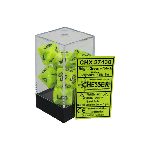 Chessex CHX27430 Bright Green w/ black Vortex Polyhedral Dice Set