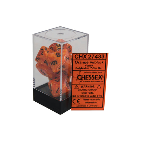 Chessex CHX27433 Orange w/ black Vortex Polyhedral Dice Set