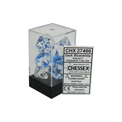 Chessex CHX27466 Dark Blue w/ white Nebula™ Polyhedral Dice Set