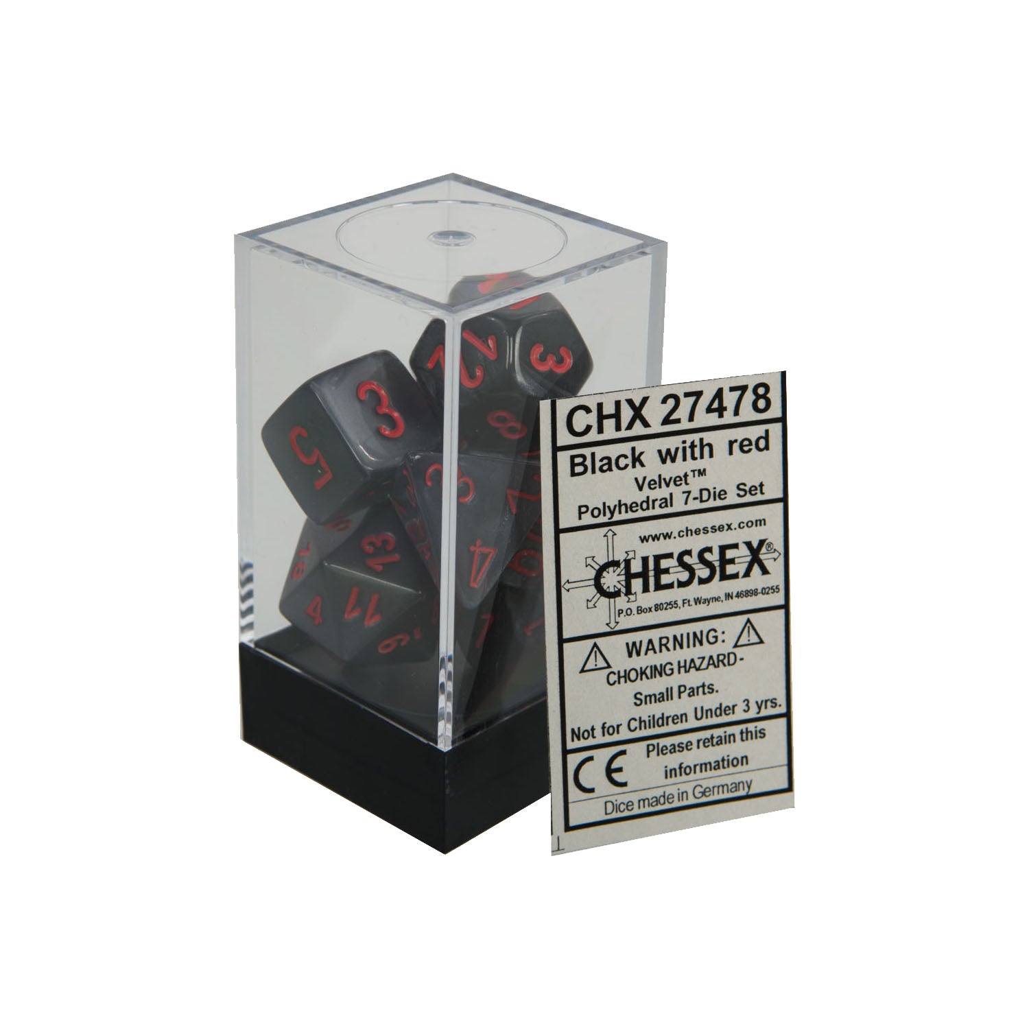Chessex CHX27478 Black w/ red Velvet™ Polyhedral Dice Set