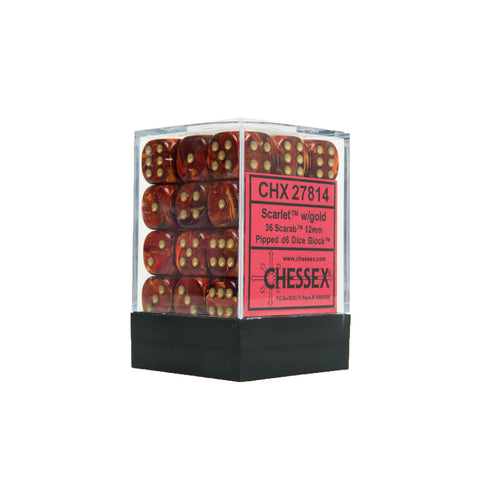 Chessex CHX27814 36 Scarlet™ w/ gold Scarab™ 12mm d6 Dice Block