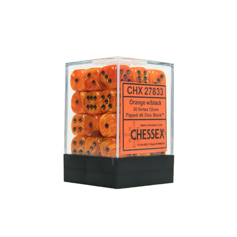 Chessex CHX27833 36 Orange w/ black Vortex Dice Block™ 12mm d6 Dice Block