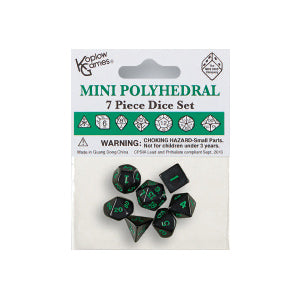 Koplow 18984 7 Piece Mini Polyhedral Dice Set Black/Green Ink