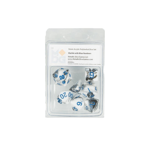 MDG 1032 Marble w/ Blue Numbers Polyhedral Dice Set