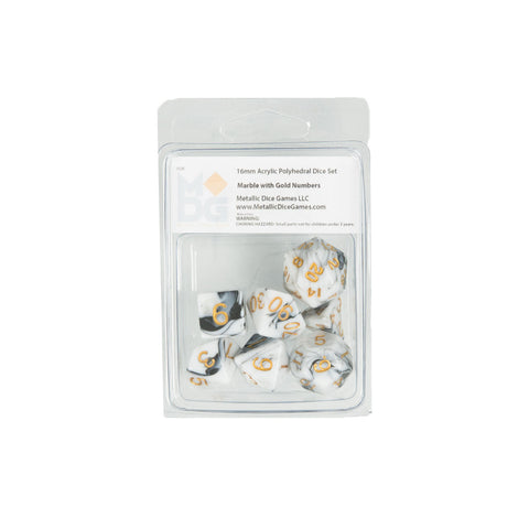 MDG 1038 Marble w/ Gold Numbers Polyhedral Dice Set