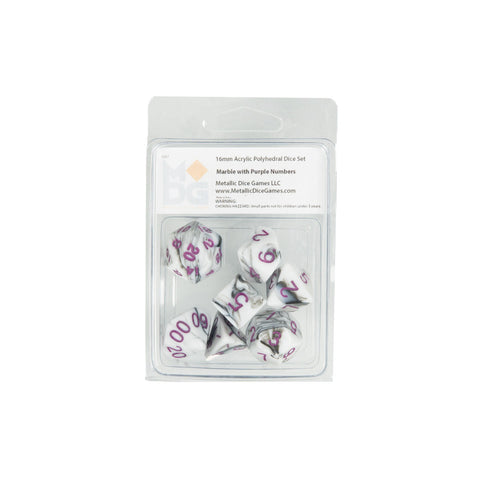 MDG 1037 Marble w/ Purple Numbers Polyhedral Dice Set