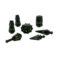 PolyHero Dice: Warrior Set Black with Goblin Green