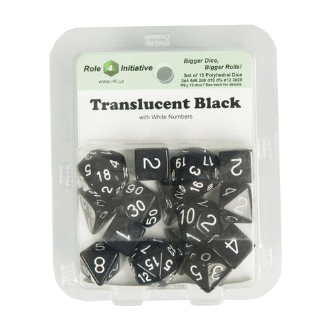 Role 4 Initiative 50103 Translucent Black w/ White Polyhedral Dice Set (15-ct)