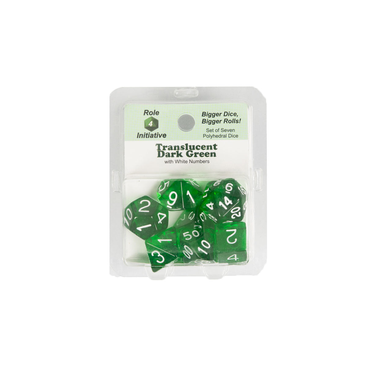 Role 4 Initiative 50110 Translucent Dark Green w/ White Polyhedral Dice Set (7-ct)